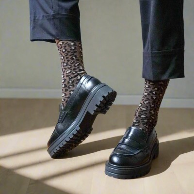 KLUE - Chaussettes à paillettes - Léopard Marron