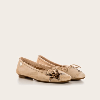 REQINS - Ballerines hello velours Léopard - Nude