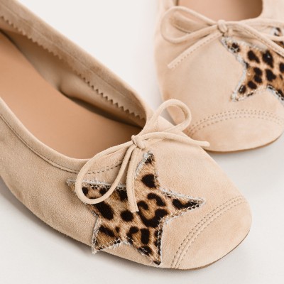 REQINS - Ballerines hello velours Léopard - Nude