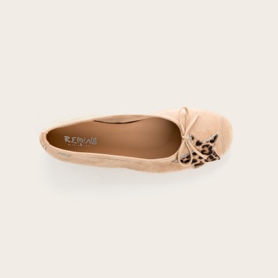 REQINS - Ballerines hello velours Léopard - Nude