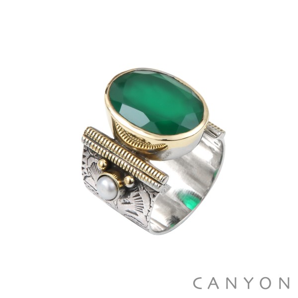 CANYON France Bague Argent & Quartz Vert.