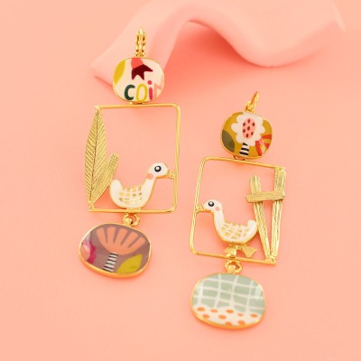 TARATATA bijoux Boucles d’oreilles Dormeuses Asymétriques Plume.