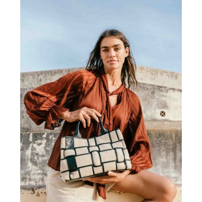 BIBA Sac à main Wann Cuir Noir & Lin.