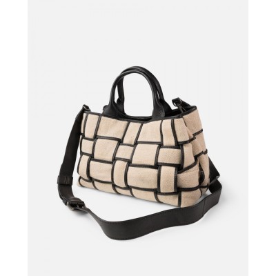 BIBA Sac à main Wann Cuir Noir & Lin.