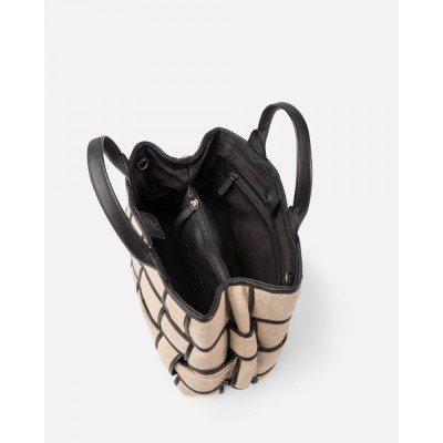 BIBA Sac à main Wann Cuir Noir & Lin.