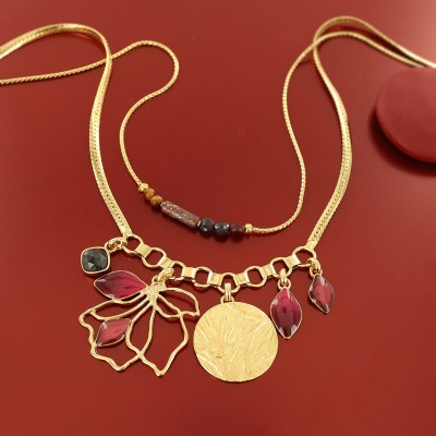 TARATATA bijoux Collier 2 rangs Hibiscus.