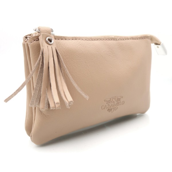 CARAMELO Porte-Monnaie Cuir Beige.