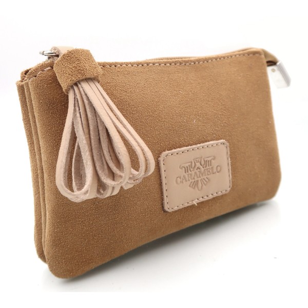CARAMELO Porte-Monnaie Cuir velours Beige.