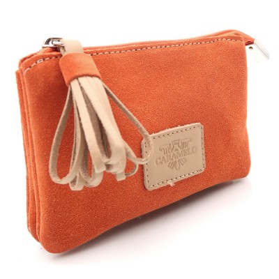 CARAMELO Porte-Monnaie Cuir velours Orange.