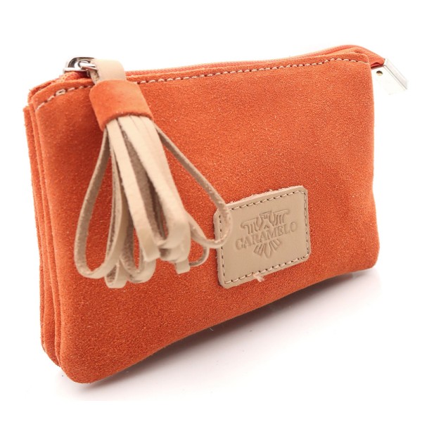 CARAMELO Porte-Monnaie Cuir velours Orange.