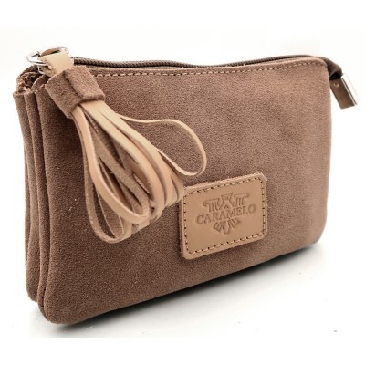 CARAMELO Porte-Monnaie Cuir velours Taupe.