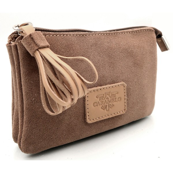 CARAMELO Porte-Monnaie Cuir velours Taupe.