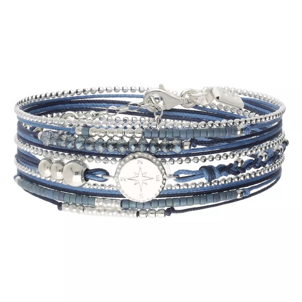DORIANE Bijoux Bracelet 3 Tours Rose des Vents Bleu.