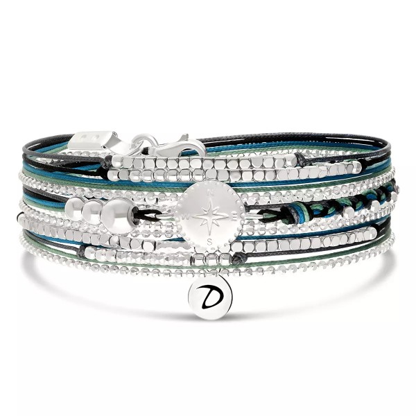 DORIANE Bijoux Bracelet 3 Tours Rose des Vents Turquoise/Noir.