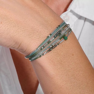 DORIANE Bijoux Bracelet 2 Tours Atlanta Vert Kaki