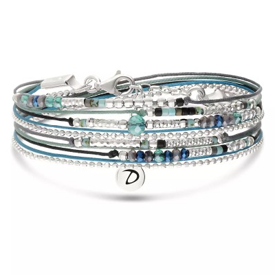 DORIANE Bijoux Bracelet 2 Tours Atlanta Noir Turquoise.