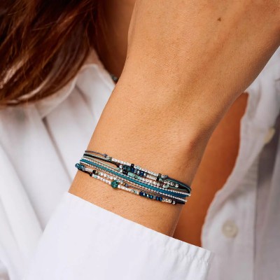 DORIANE Bijoux Bracelet 2 Tours Atlanta Noir Turquoise.