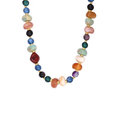 N°3 Collier Acier & Pierres semi précieuses.