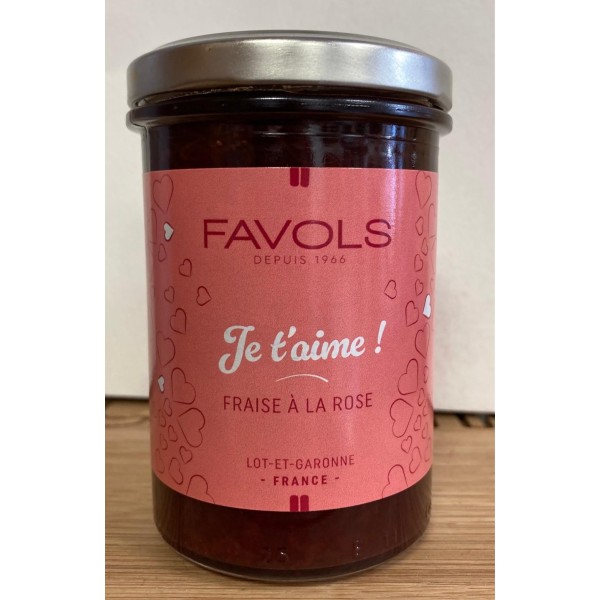 Confiture Fraise à la Rose - Je t'aime - Favols 260g