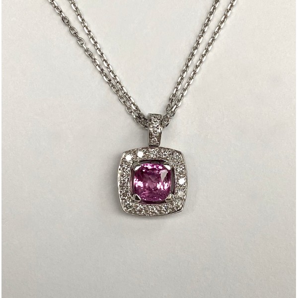 PENDENTIF SAPHIR ROSE ET DIAMANTS