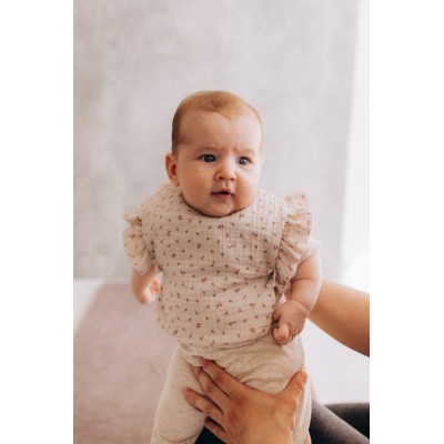 WOOLY ORGANIC - Bavoir Imperméable en mousseline - Rose fleurs