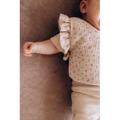 WOOLY ORGANIC - Bavoir Imperméable en mousseline - Rose fleurs