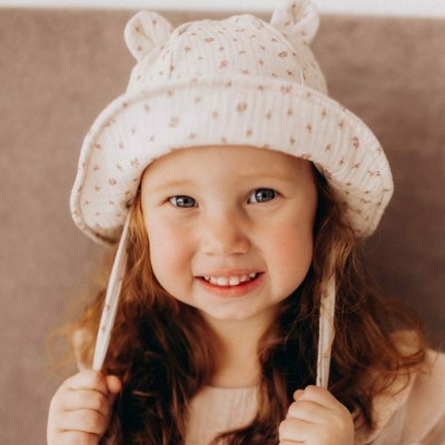 WOOLY ORGANIC - Chapeau en mousseline avec oreilles - Pink Flowers