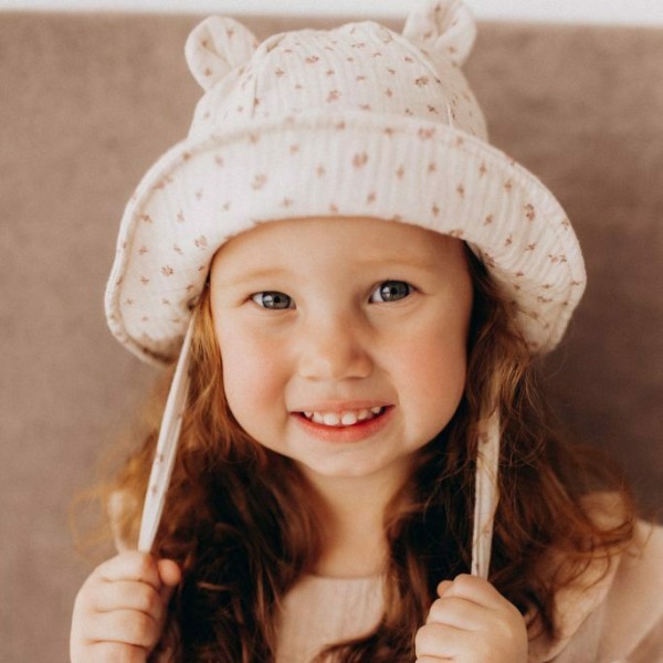 WOOLY ORGANIC - Chapeau en mousseline avec oreilles - Pink Flowers
