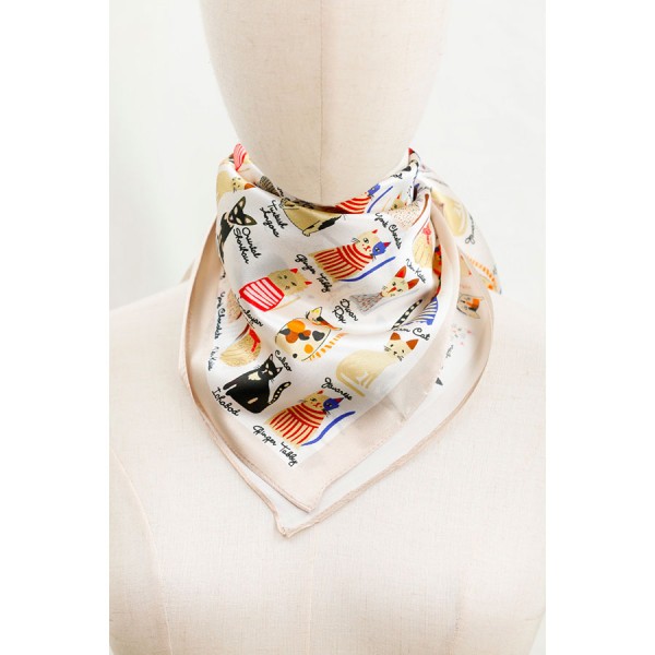 MAISON FANLI - Carré de Soie 50 Chats - Beige