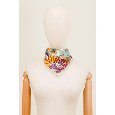 MAISON FANLI - Carré de Soie Aqua Parc - Beige Orangé