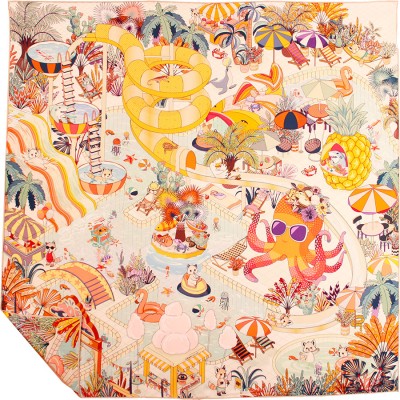 MAISON FANLI - Carré de Soie Aqua Parc - Beige Orangé
