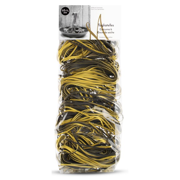 Tagliatelles à l'encre de Seiche et Curcuma - Poids net 250g - Maison 1001 Huiles