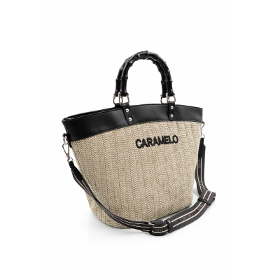 CARAMELO Sac Cabas Ecru & Noir.