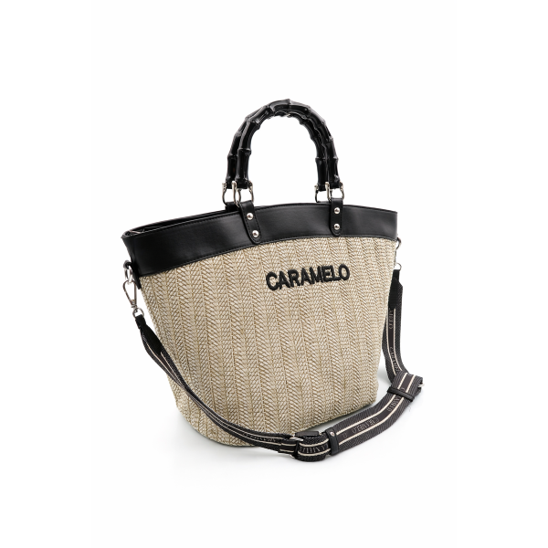 CARAMELO Sac Cabas Ecru & Noir.