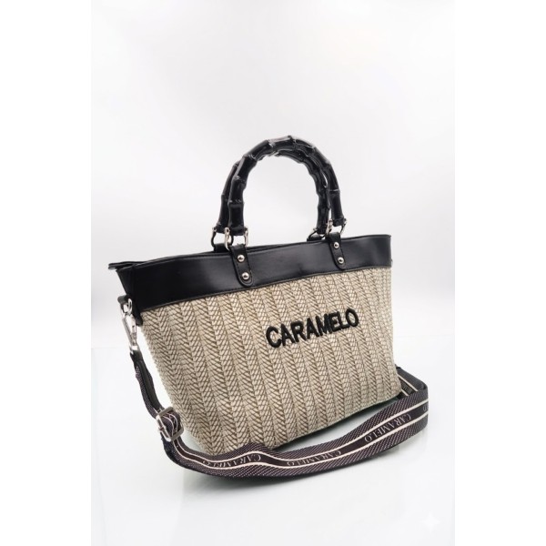 CARAMELO Sac Cabas Ecru & Noir.