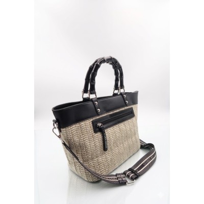 CARAMELO Sac Cabas Ecru & Noir.