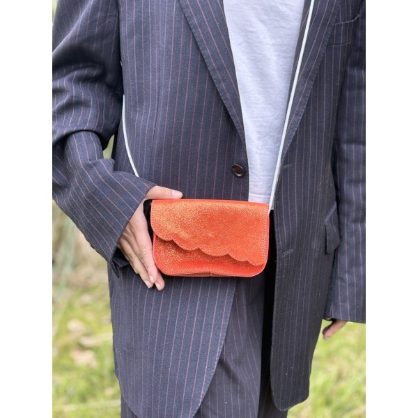 LA CARTABLIERE Mini Pochette pailletée Fleur Orange.