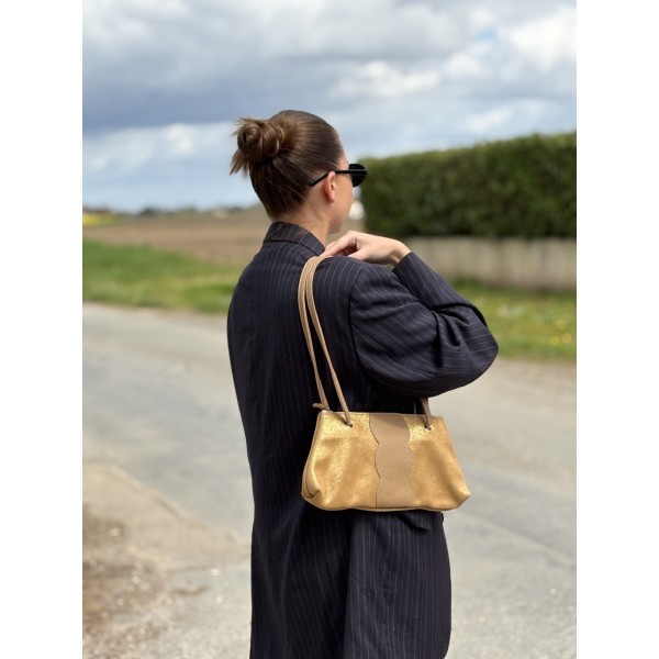 LA CARTABLIERE Sac cuir pailleté Athéna Sable doré.