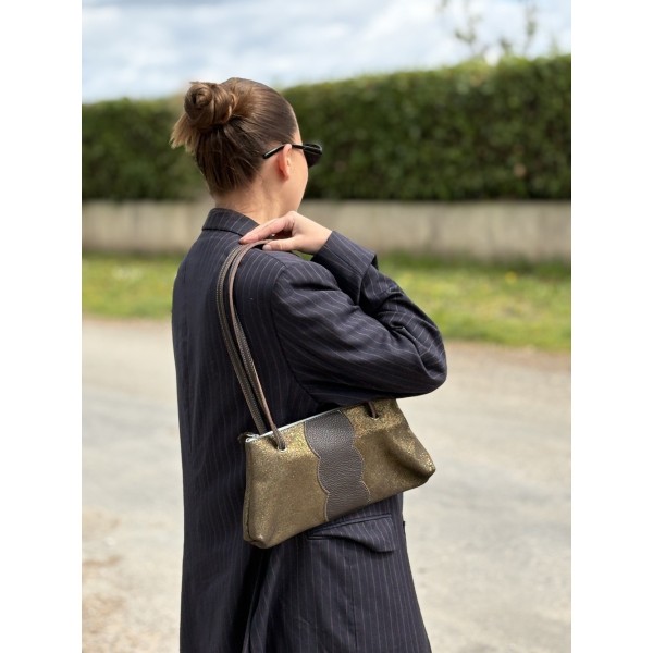 LA CARTABLIERE Sac cuir pailleté Athéna Torréfié doré.