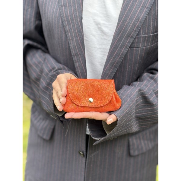 LA CARTABLIERE Porte-Monnaie Accordéon en cuir pailleté Orange doré.