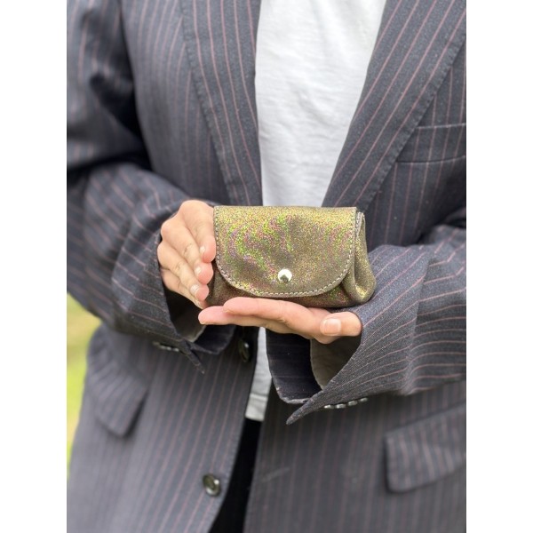 LA CARTABLIERE Porte-Monnaie Accordéon cuir pailleté Torréfié doré.