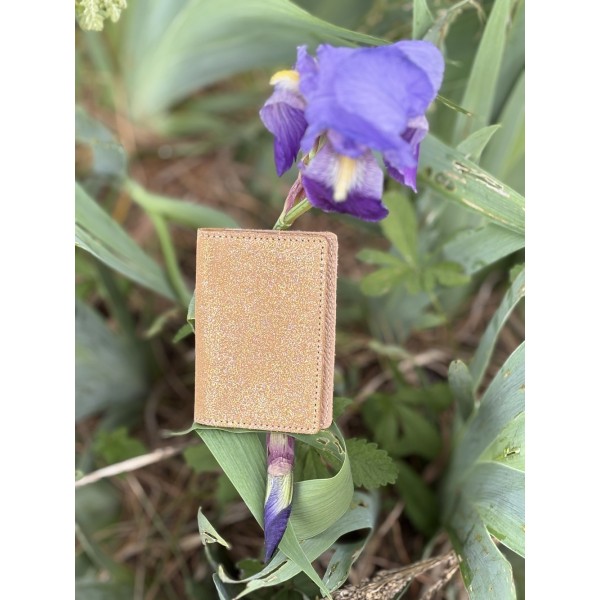 LA CARTABLIERE Etui double à cartes Pailleté Sable doré.