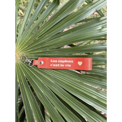 LA CARTABLIERE Porte-Clés Message Les Copines C’est la Vie Cuir Pailleté Orange doré.