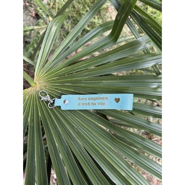 LA CARTABLIERE Porte-Clés Message Les Copines C’est la Vie Cuir Pailleté Menthe.