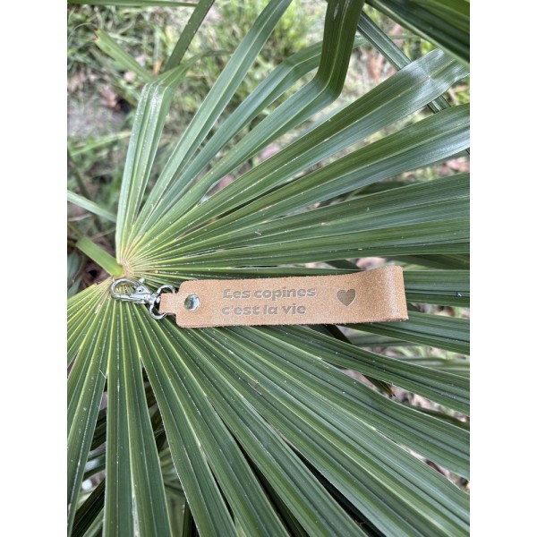 LA CARTABLIERE Porte-Clés Message Les Copines C’est la Vie Cuir Pailleté Sable.