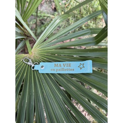 LA CARTABLIERE Porte-Clés Message Ma Vie en Paillettes Cuir Menthe