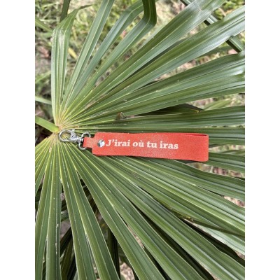 LA CARTABLIERE Porte-Clés Message J’irai ou Tu Iras Cuir Pailleté Orange doré.