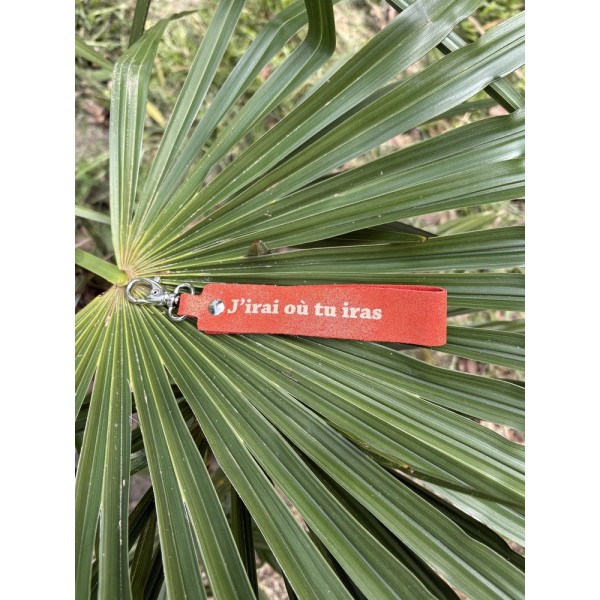 LA CARTABLIERE Porte-Clés Message J’irai ou Tu Iras Cuir Pailleté Orange doré.