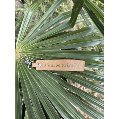 LA CARTABLIERE Porte-Clés Message J’irai ou Tu Iras Cuir Pailleté Sable doré.