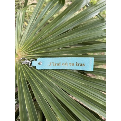 LA CARTABLIERE Porte-Clés Message J’irai ou Tu Iras Cuir Pailleté Menthe.